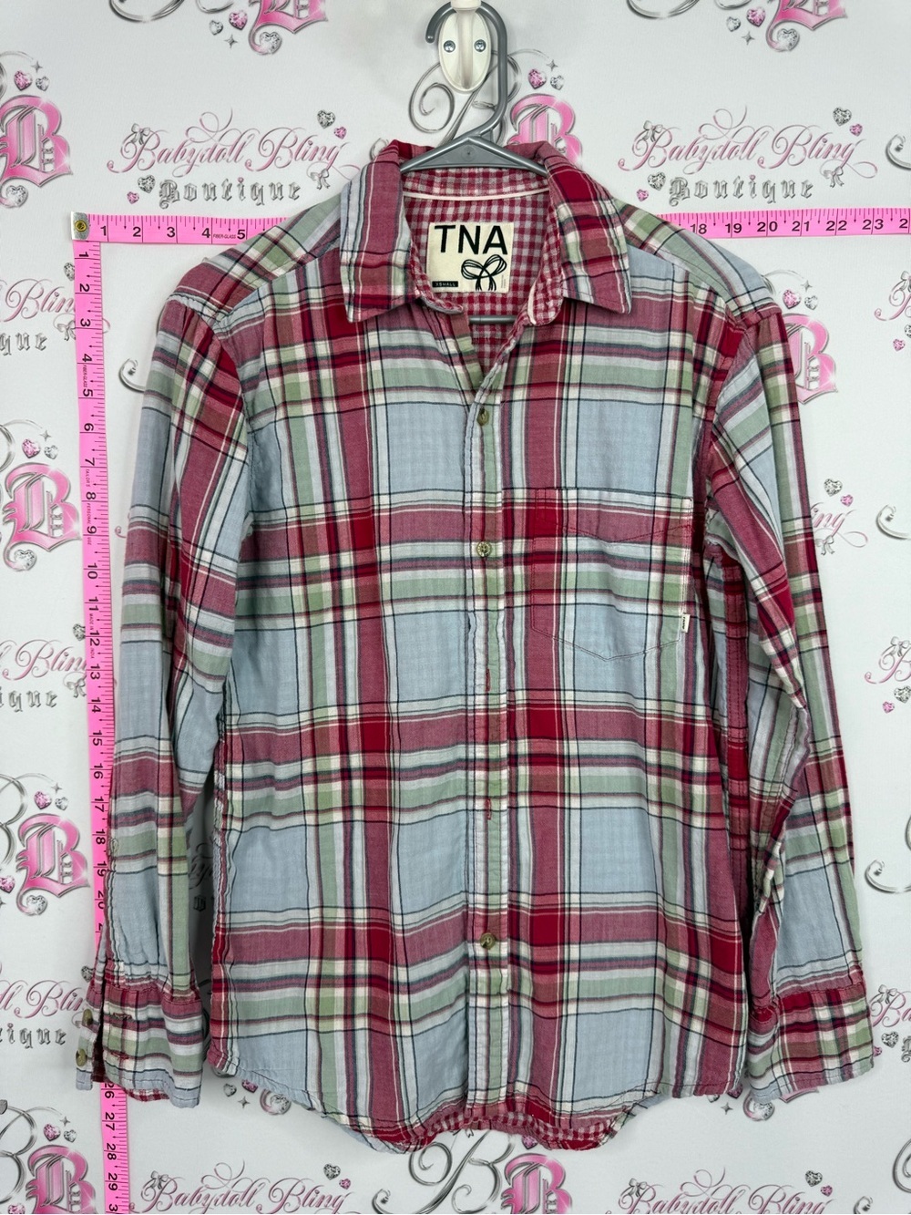 TNA shirt Red, Light Blue and Green Plaid Button-Down Shirt